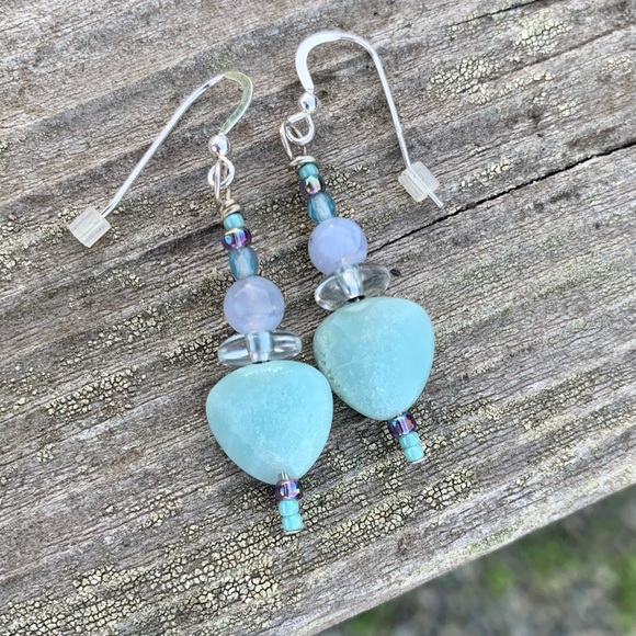 Holiday Glow Mint Amazonite Heart Earrings - Picture 5 of 12